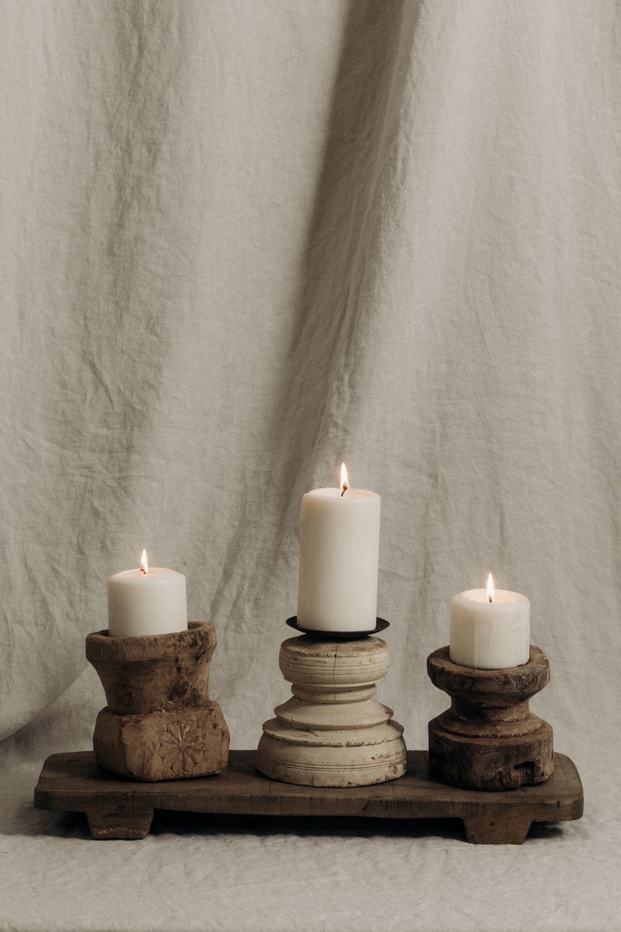 RJ's Imports Objects Cream / FINAL SALE Antigua Vintage Wooden Candle Holders