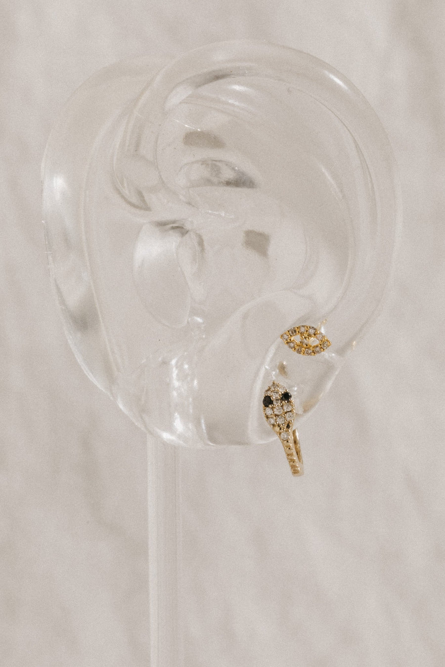LA KAISER Jewelry Gold / Diamond 14kt Python Diamond Hoop Earrings