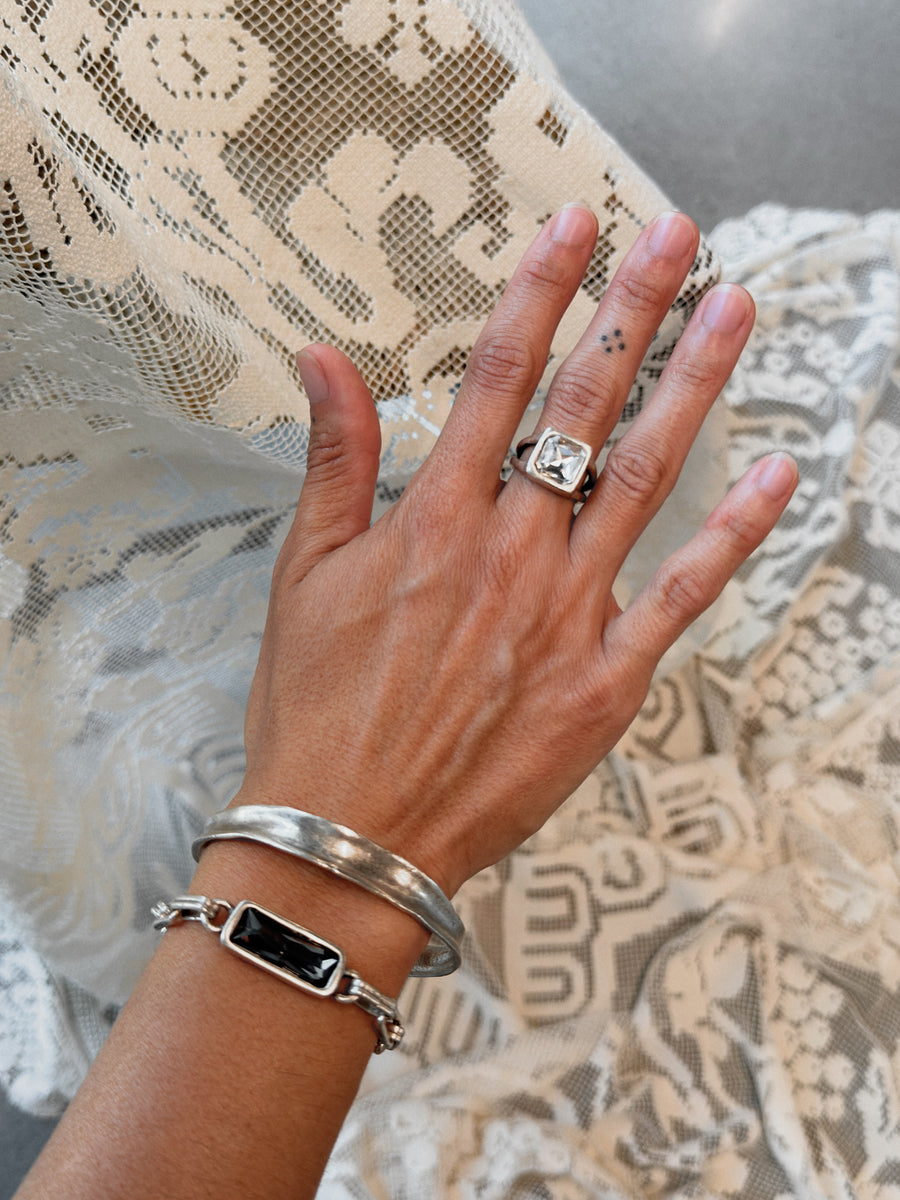 Chanour Jewelry Silver / Open Ayna Crystal Signet Ring
