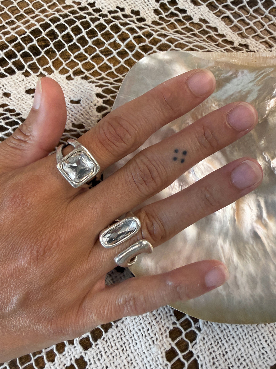 Chanour Jewelry Silver / Open Ayna Crystal Signet Ring