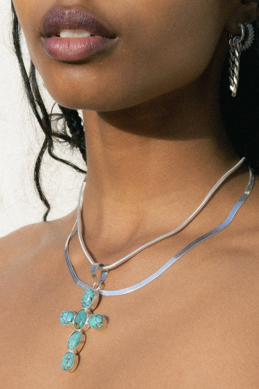 DZI Creations Jewelry Silver / 16 Inches Azure Faith Turquoise Cross Necklace