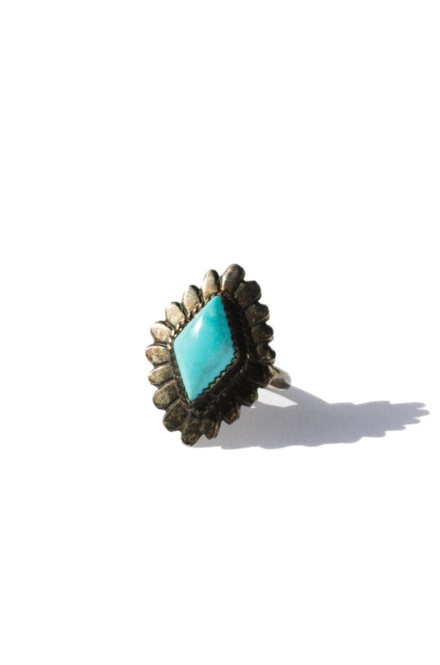 Ayman Jewelry US 9.5 / Silver Cactus Flower Vintage Turquoise Ring
