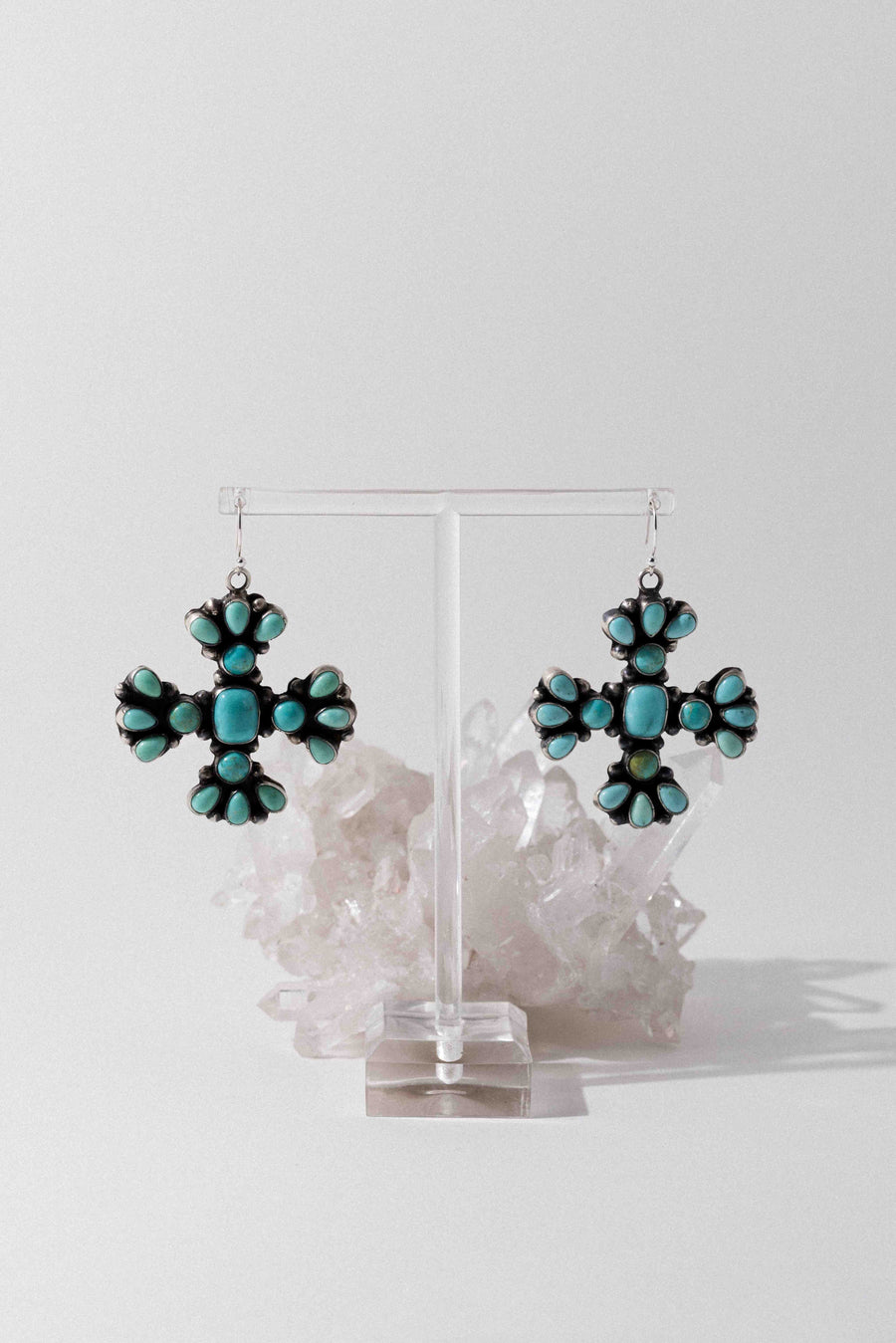 Sunwest Jewelry Silver Carico Lake Turquoise Cross Earrings