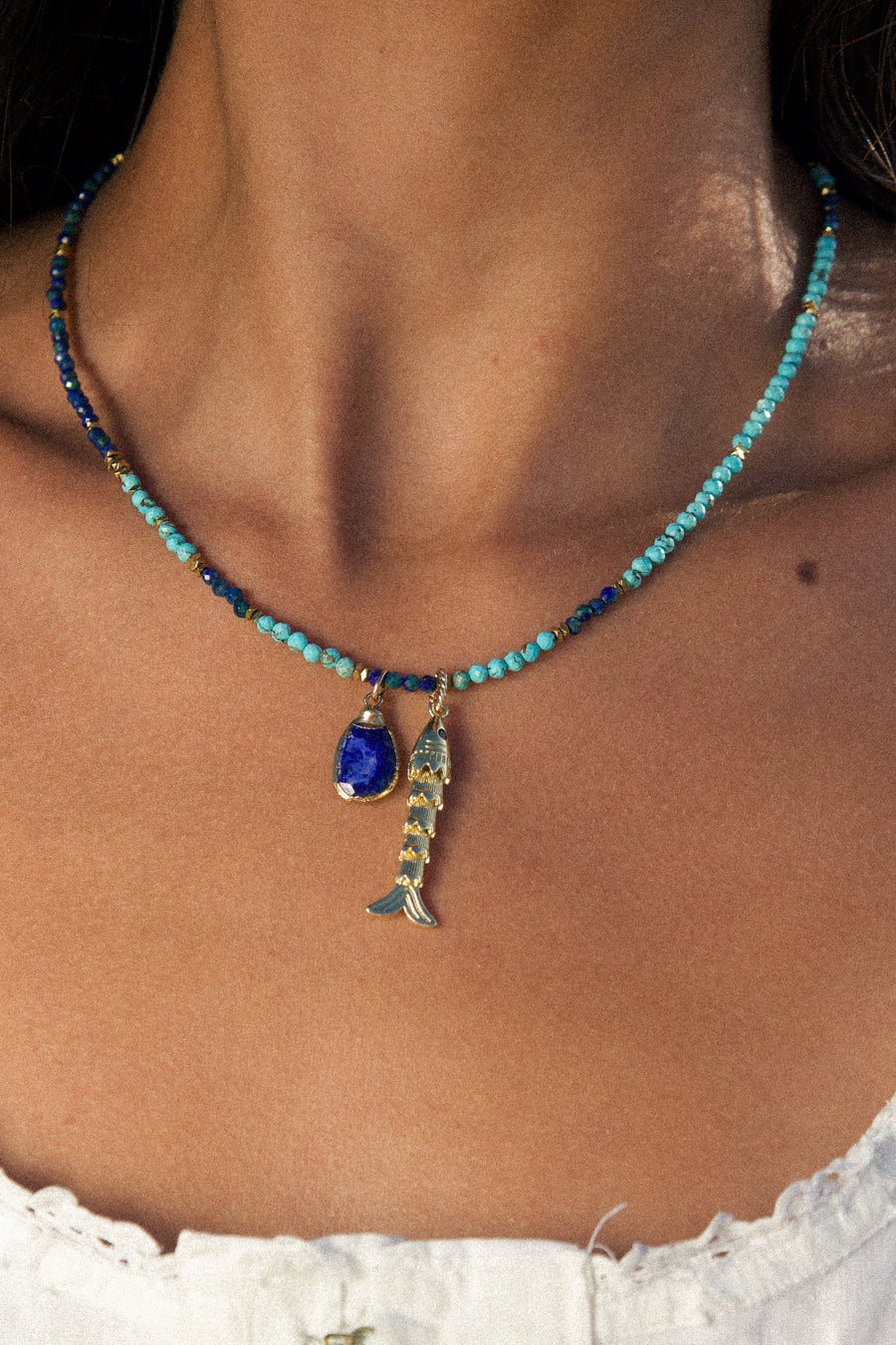 DLUXCA Jewelry Gold Cobalt Coast Necklace