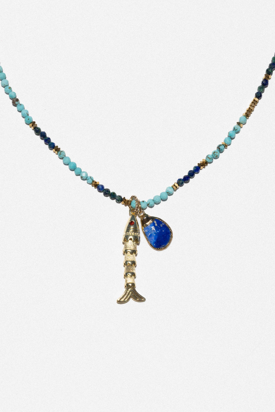 DLUXCA Jewelry Gold Cobalt Coast Necklace