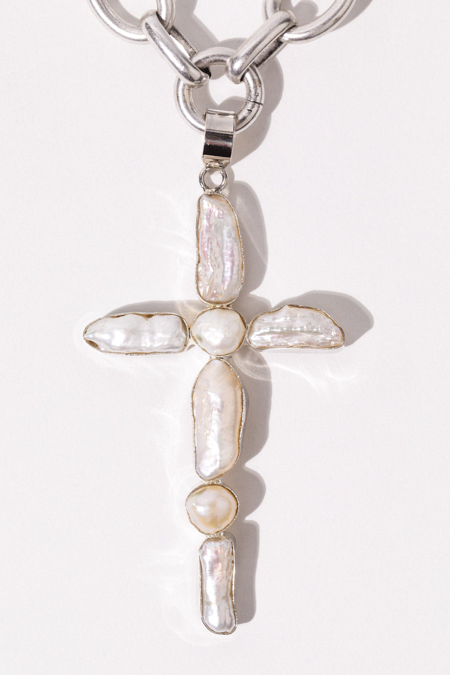 Goddess Jewelry Silver / 15 Inches / 7 Pearl Cordelia Pearl Cross Necklace