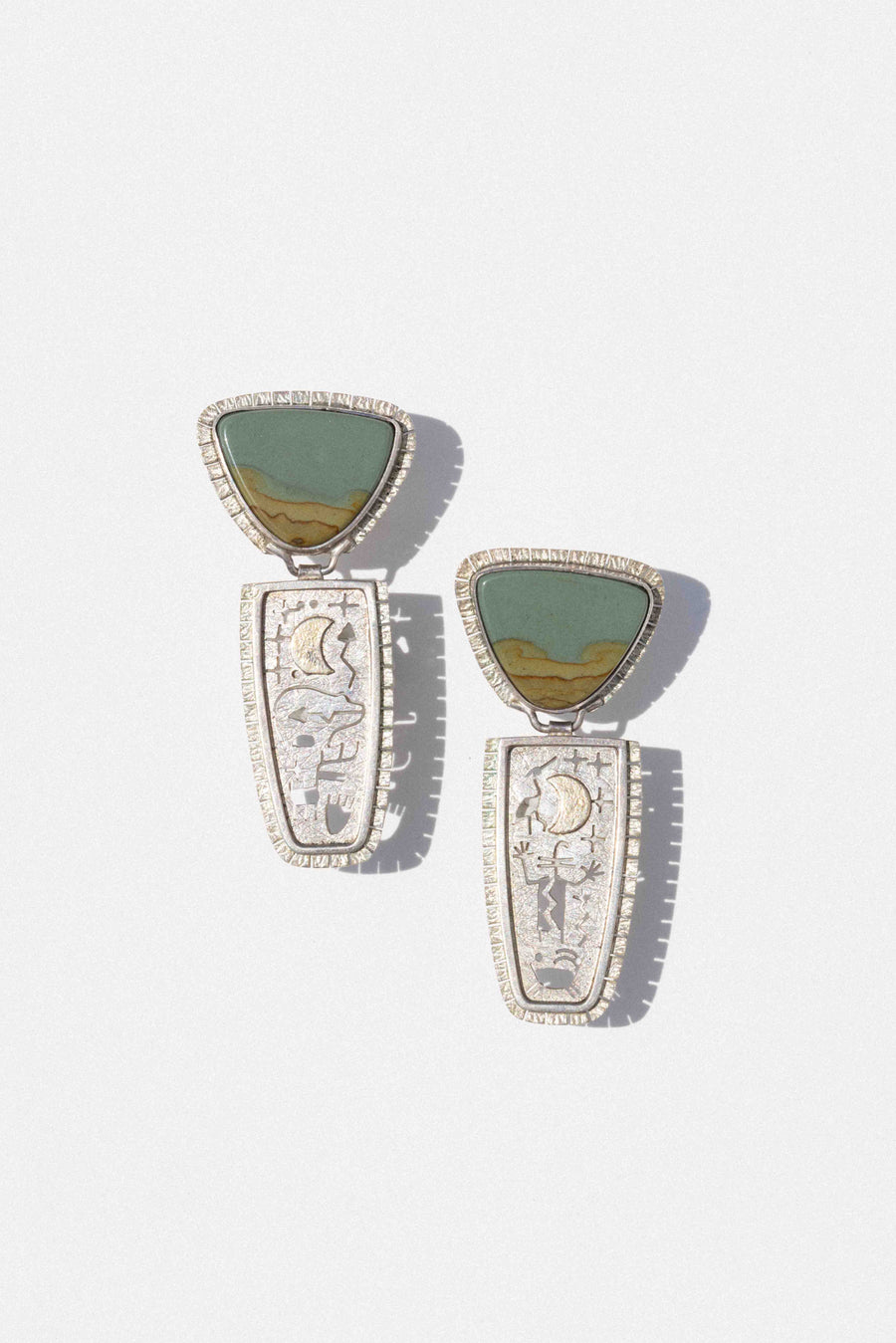 Ayman Jewelry Silver Crescent Jasper Earrings - Collector Quality