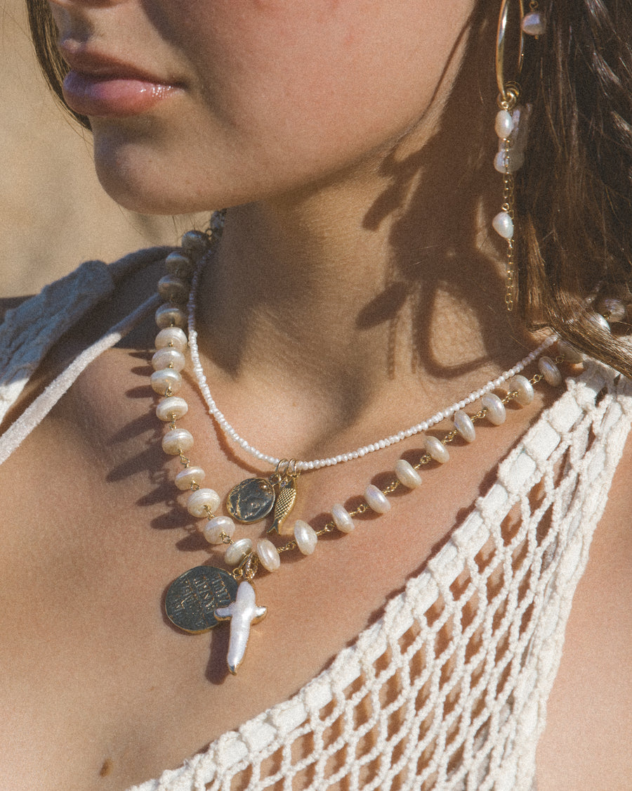 Goddess Jewelry Gold / 15 Inches El Mar Pearl Cross Necklace