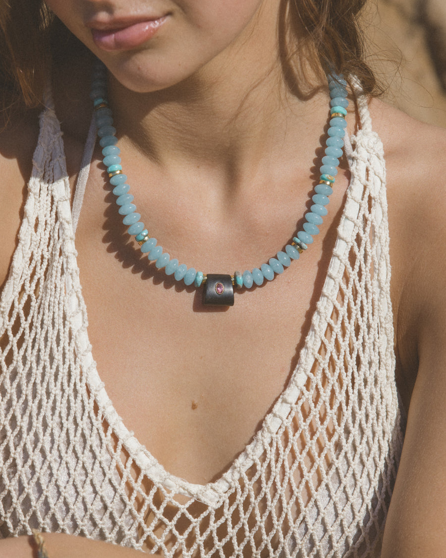 Natnat Creations Jewelry Gold / 18 inches Electra Blue Quartz and Turquoise Necklace