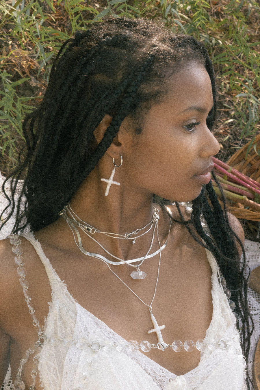 Child of Wild Jewelry Silver Esther Pearl Cross Earrings .:. Silver