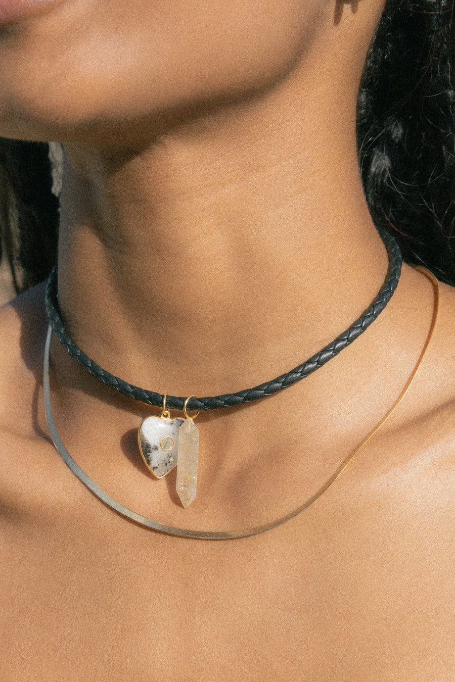 ppintl Jewelry Gold / 14 inches Ivy Dendrite Opal Leather Collar