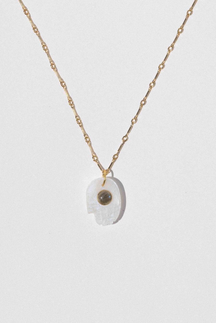 CGM Jewelry Gold / 18 Inches Luminous Hamsa Moonstone + Labradorite Necklace