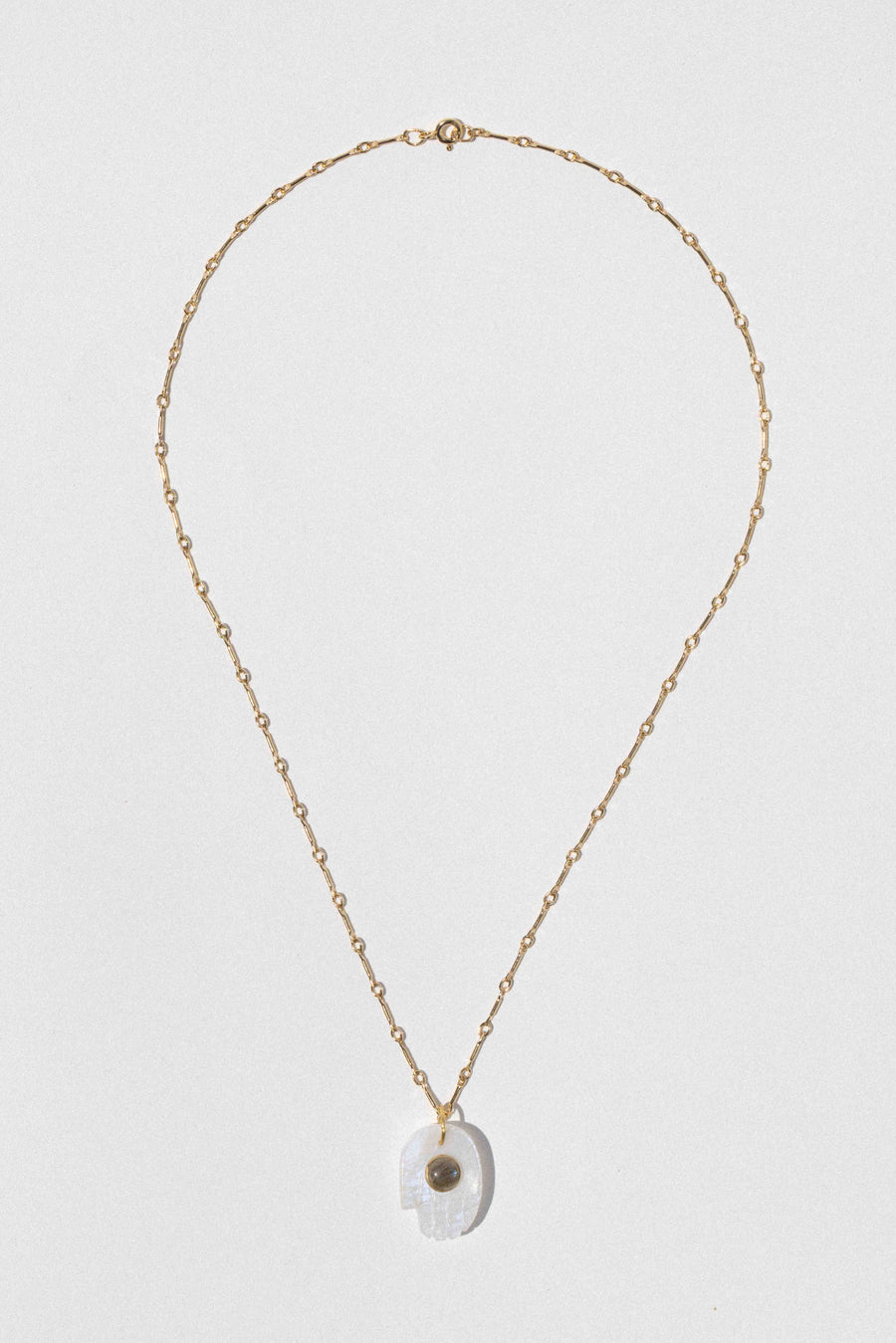 CGM Jewelry Gold / 18 Inches Luminous Hamsa Moonstone + Labradorite Necklace