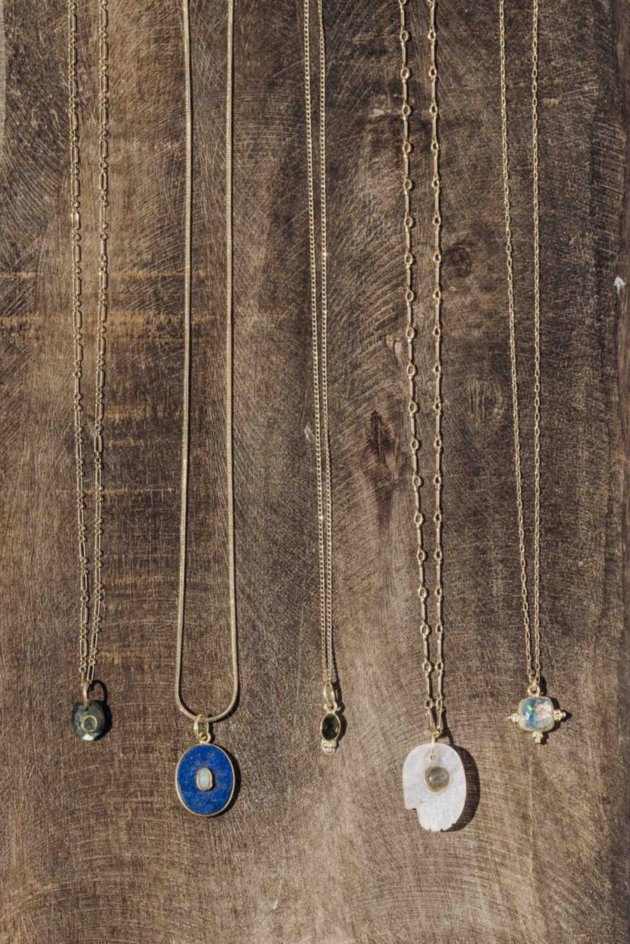 CGM Jewelry Gold / 18 Inches Luminous Hamsa Moonstone + Labradorite Necklace