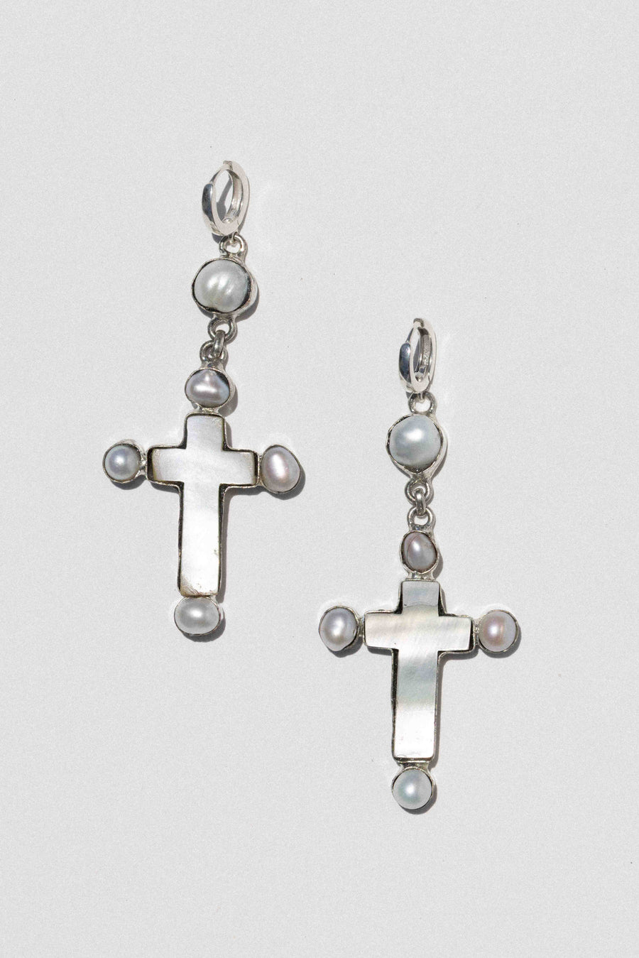 DZI Creations Jewelry Silver / Small Marisol Pearl Cross Earrings