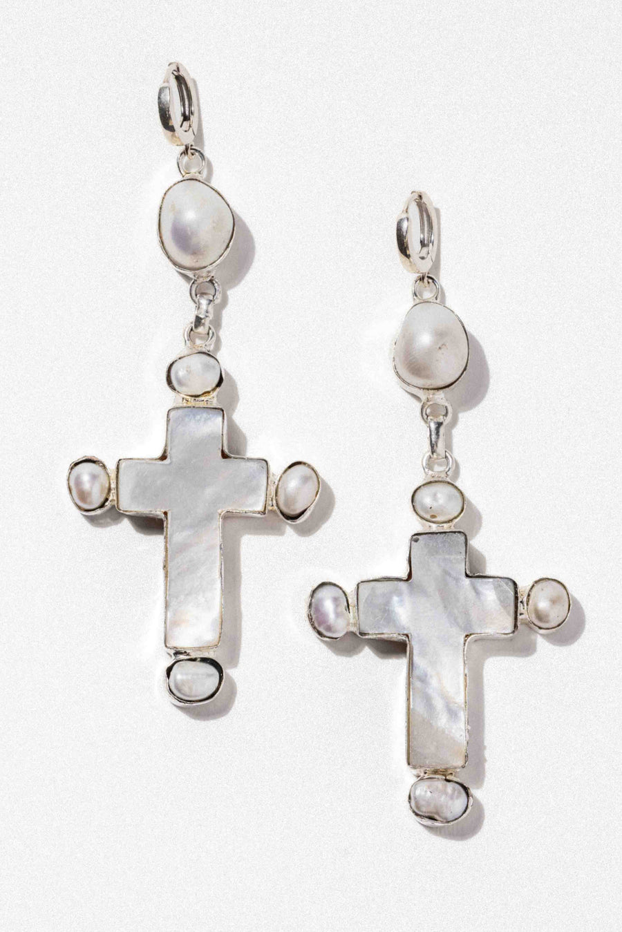 DZI Creations Jewelry Silver / Large Marisol Pearl Cross Earrings