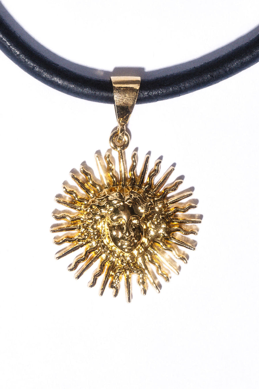 Om Imports Jewelry Gold Medusa Leather Necklace.:.Gold