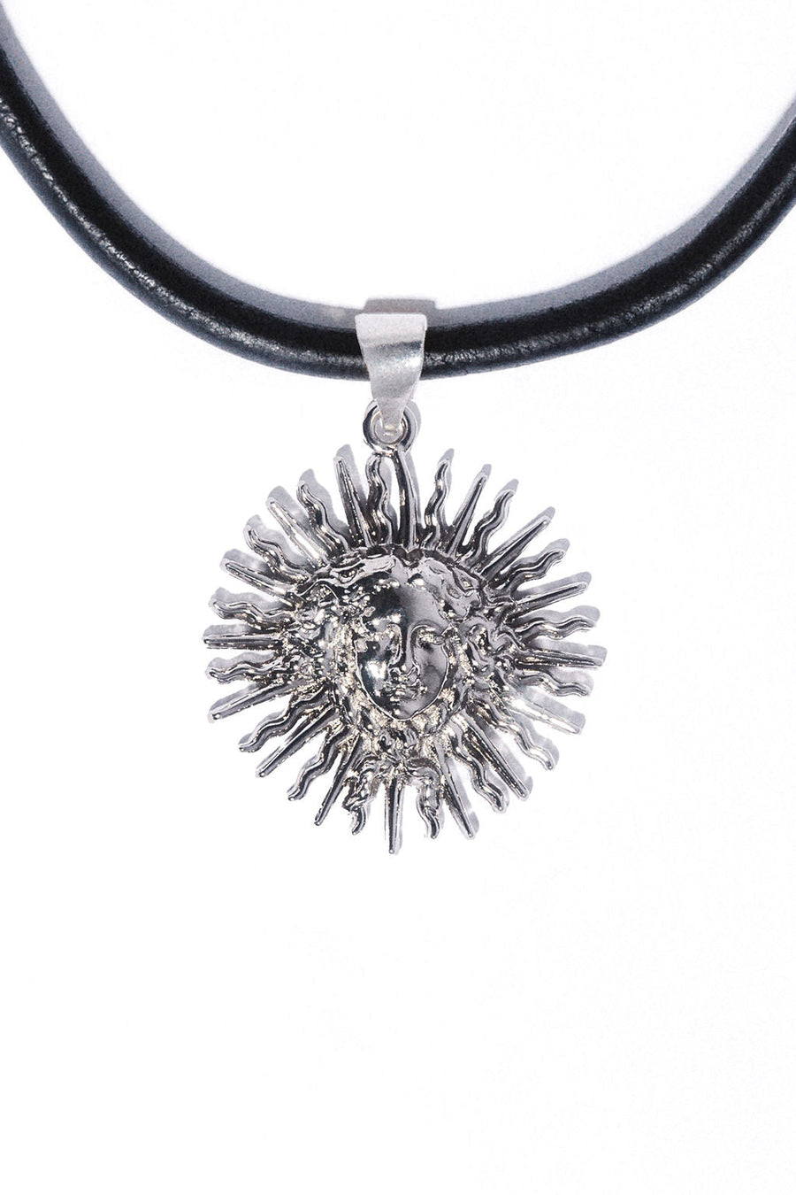 Om Imports Jewelry Silver Medusa Leather Necklace.:.Silver