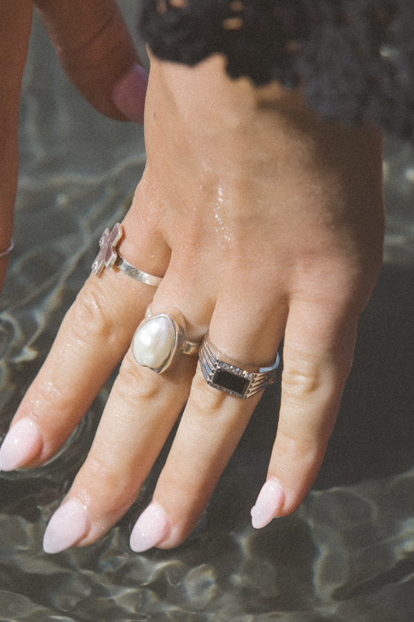 Goddess Jewelry Silver / Open Old Moon Pearl Ring