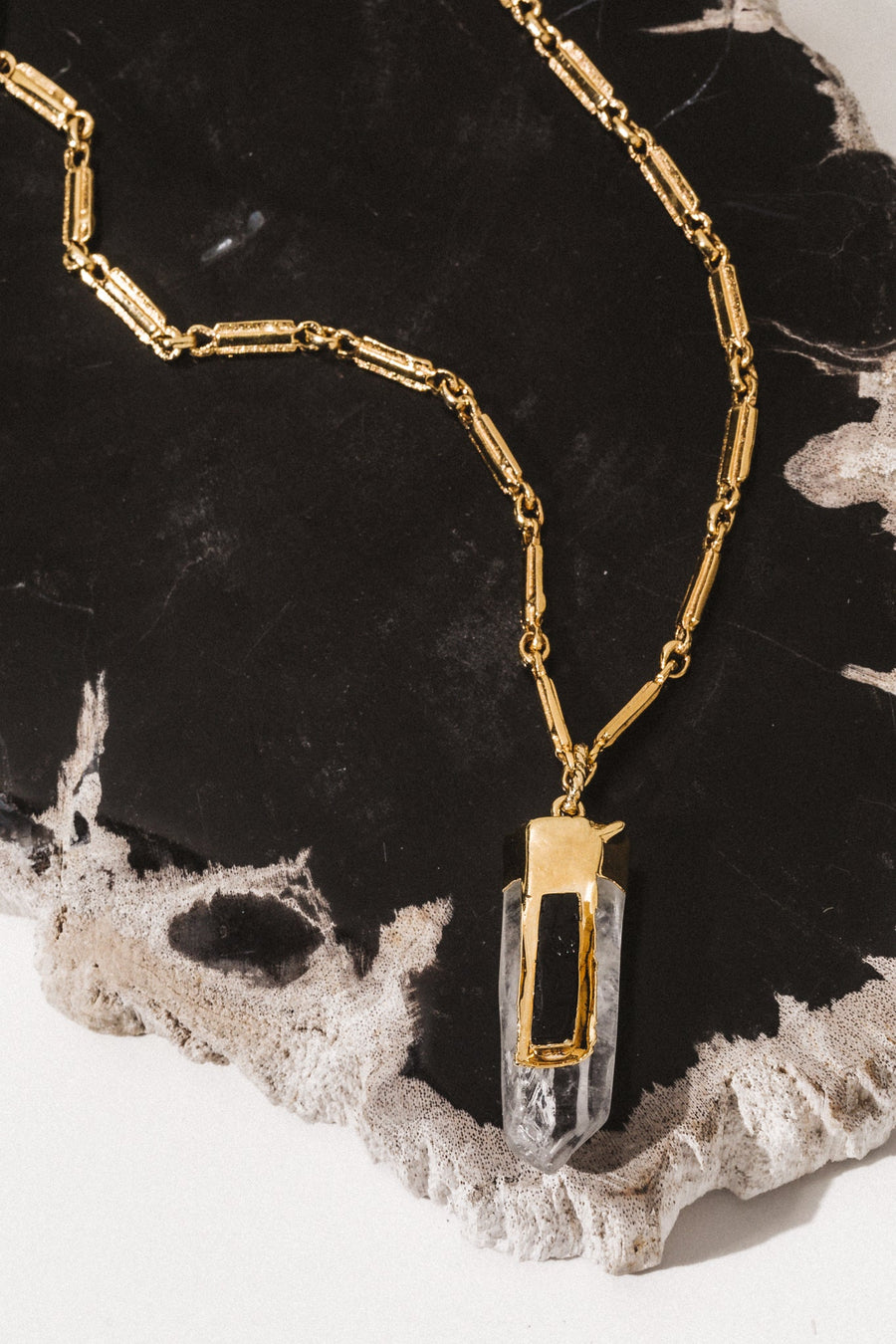 Goddess Jewelry Gold / 15 Inches Oracle Quartz + Obsidian Necklace