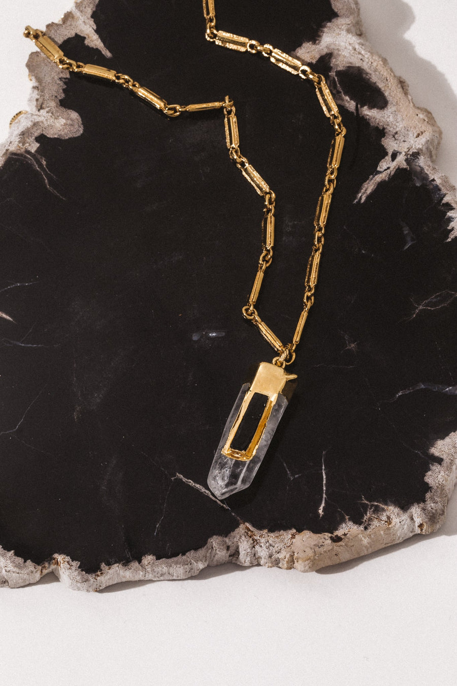 Goddess Jewelry Gold / 15 Inches Oracle Quartz + Obsidian Necklace