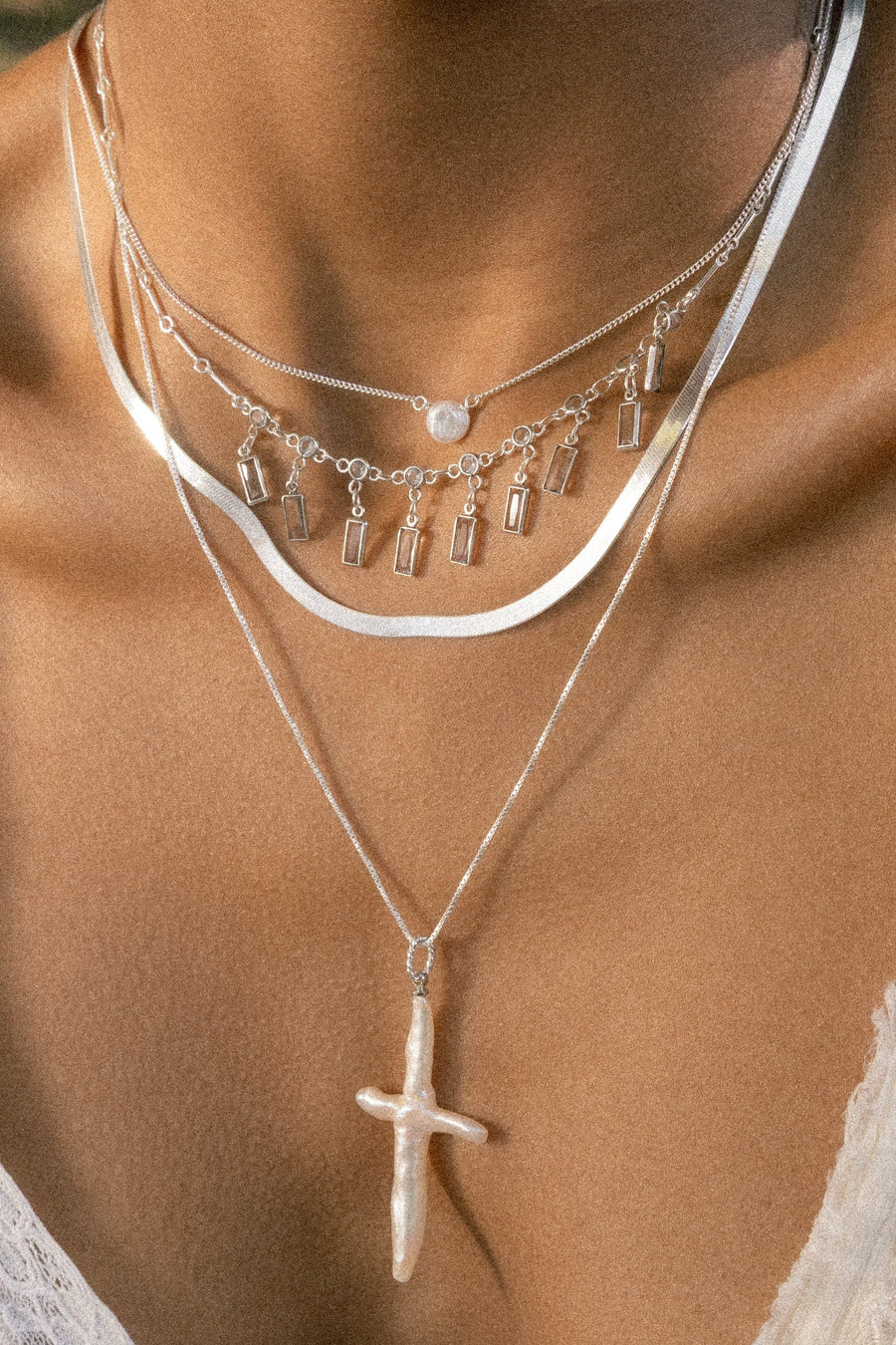 CGM Jewelry Silver / 16 inches Pearl Drop Necklace .:. Silver