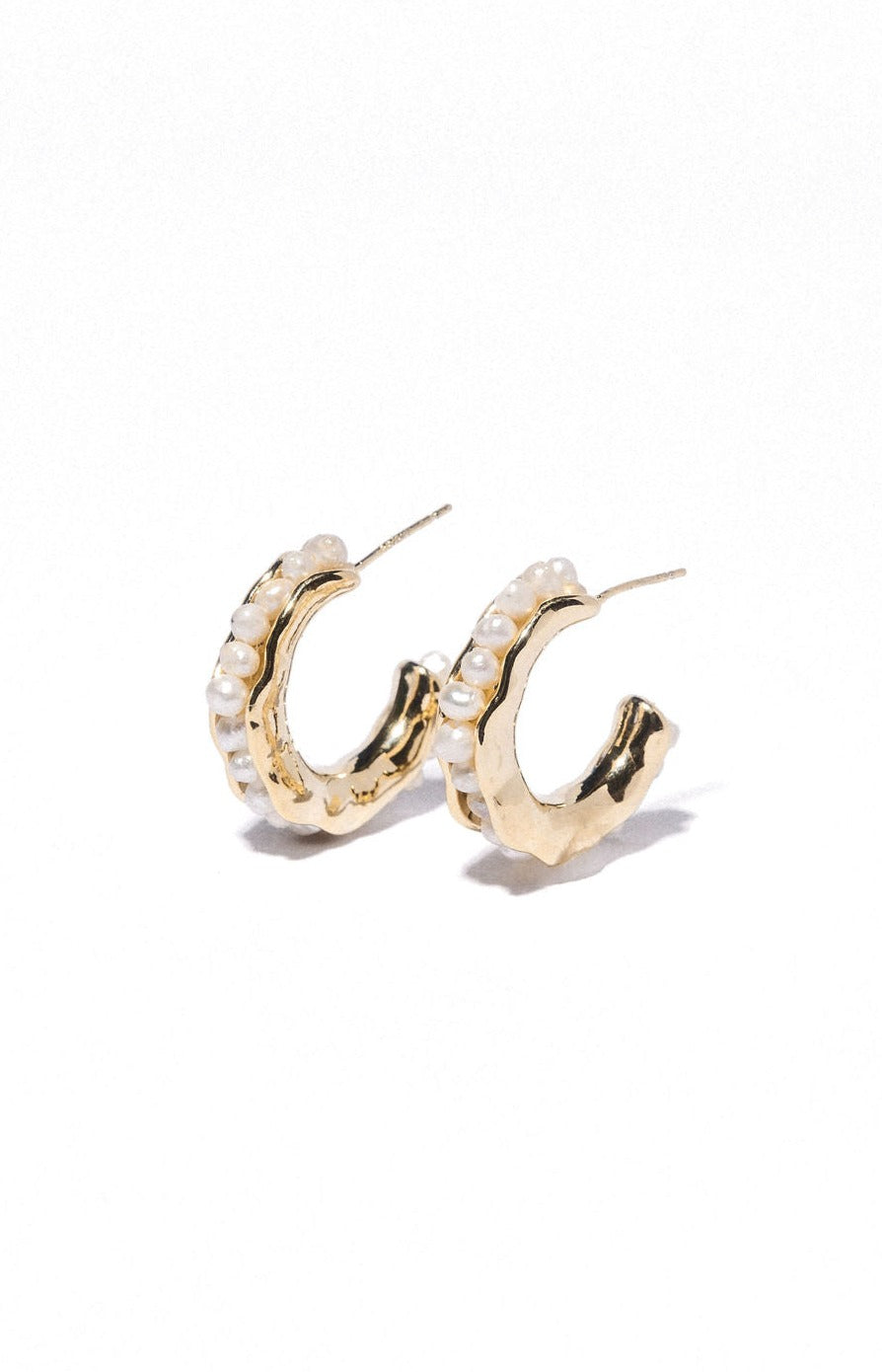 Dona Italia Jewelry Gold / Small Pearl Duality Hoop Earrings.:.Gold