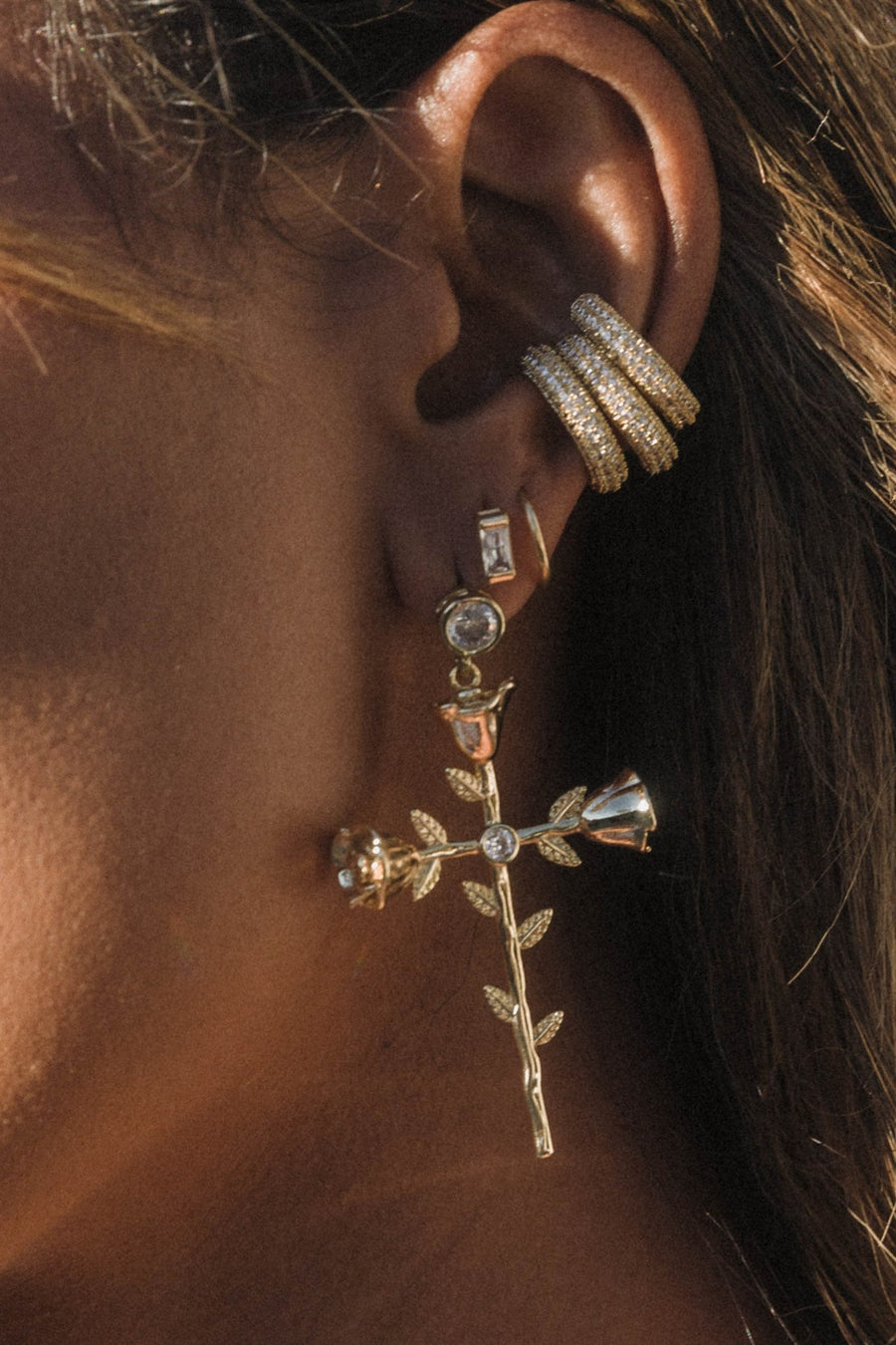 Dona Italia Jewelry Gold Rosa Sacra Stud Earrings