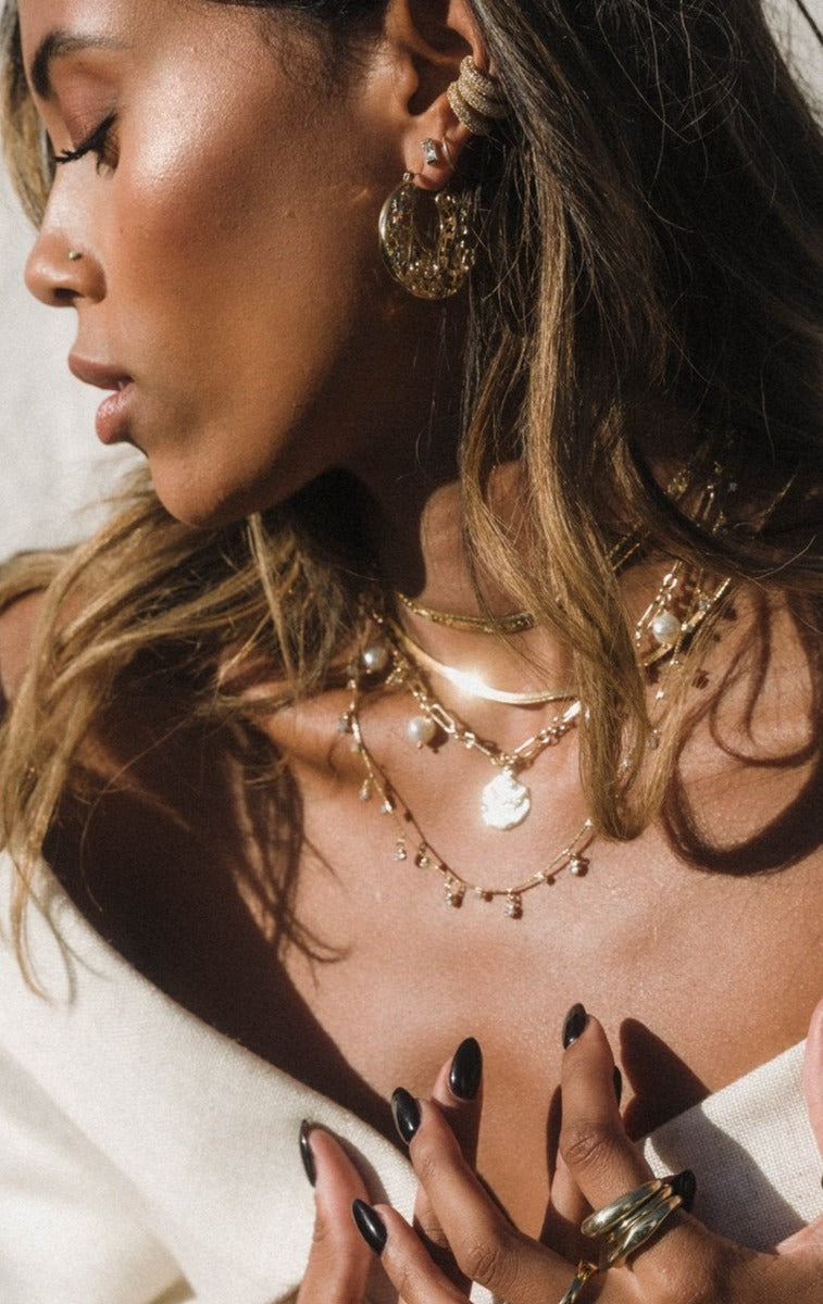 Dona Italia Jewelry Gold / 14 Inches Sand Dunes Herringbone Necklace