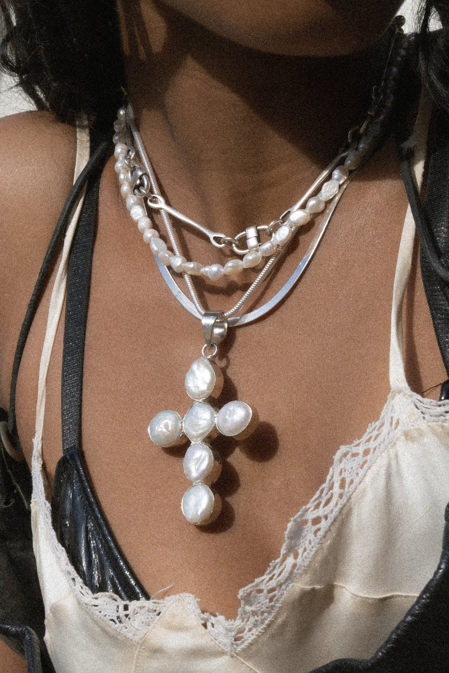 Child of Wild Jewelry Silver / 16 Inches Seraphic Tide Pearl Cross Necklace