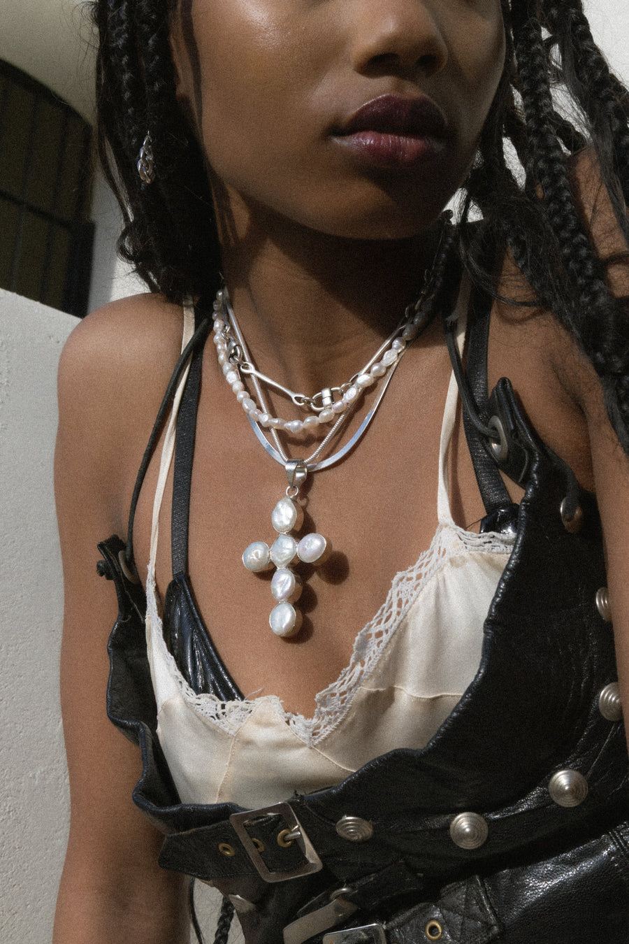 Child of Wild Jewelry Silver / 16 Inches Seraphic Tide Pearl Cross Necklace