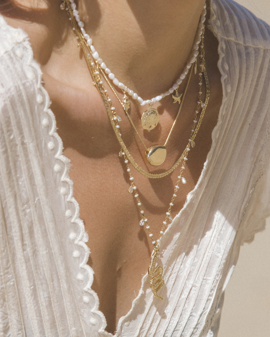 Goddess Jewelry Gold / 20 Inches Serpentine Lumen Pearl Necklace