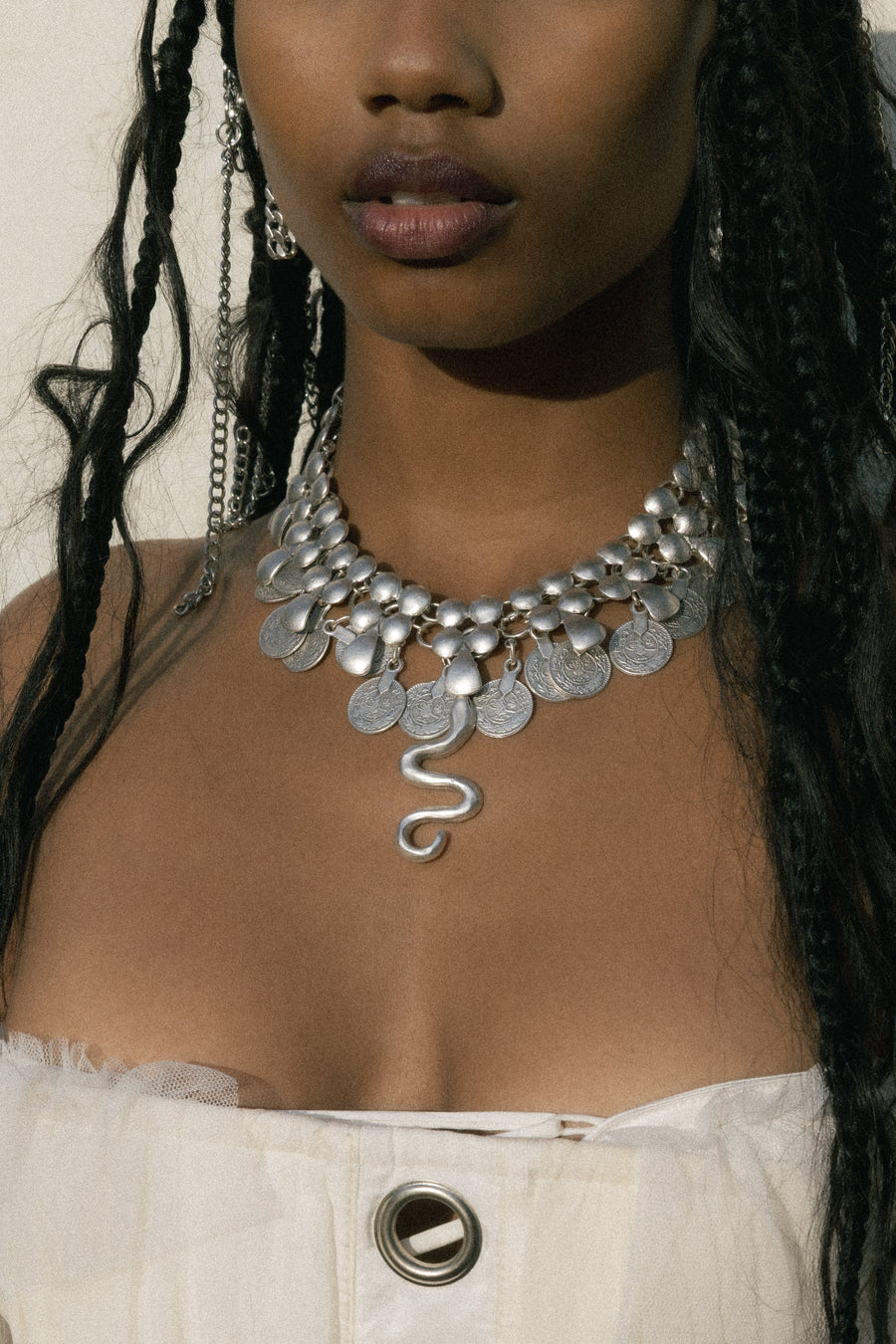 Child of Wild Jewelry Silver / 16 Inches Shahmaran Statement Necklace