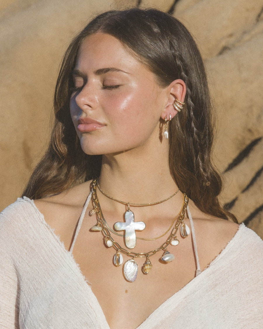Donna Italiana Jewelry Gold / 11 Inches Shellsong Mother of Pearl Cross Collar