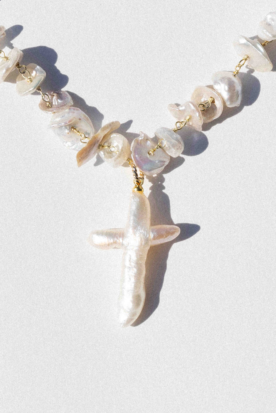 Child of Wild Jewelry Gold / 15 Inches Siren Pearl Cross Necklace