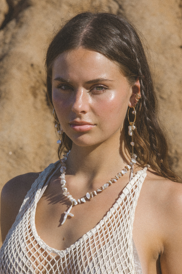 Child of Wild Jewelry Gold / 15 Inches Siren Pearl Cross Necklace