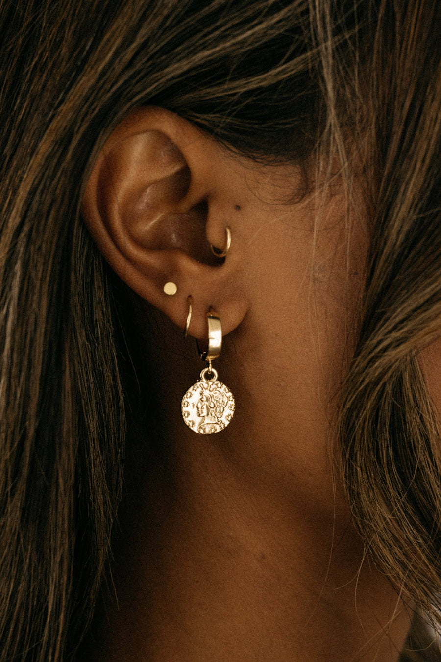 Goddess Jewelry Gold Stella Coin Earrings