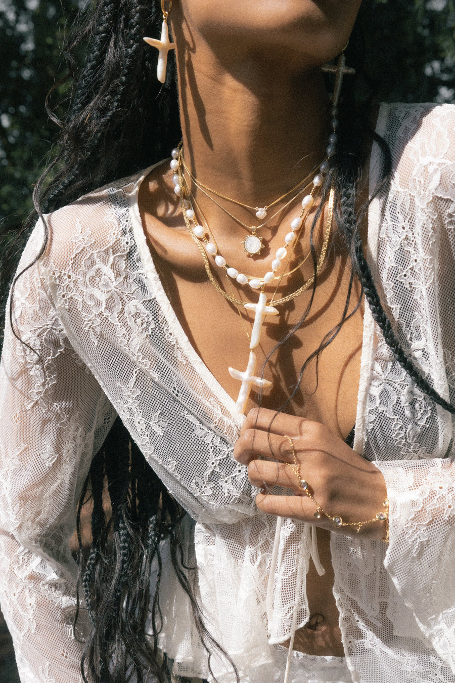 Child of Wild Jewelry Gold / 16 Inches Tahiti Pearl Cross Necklace