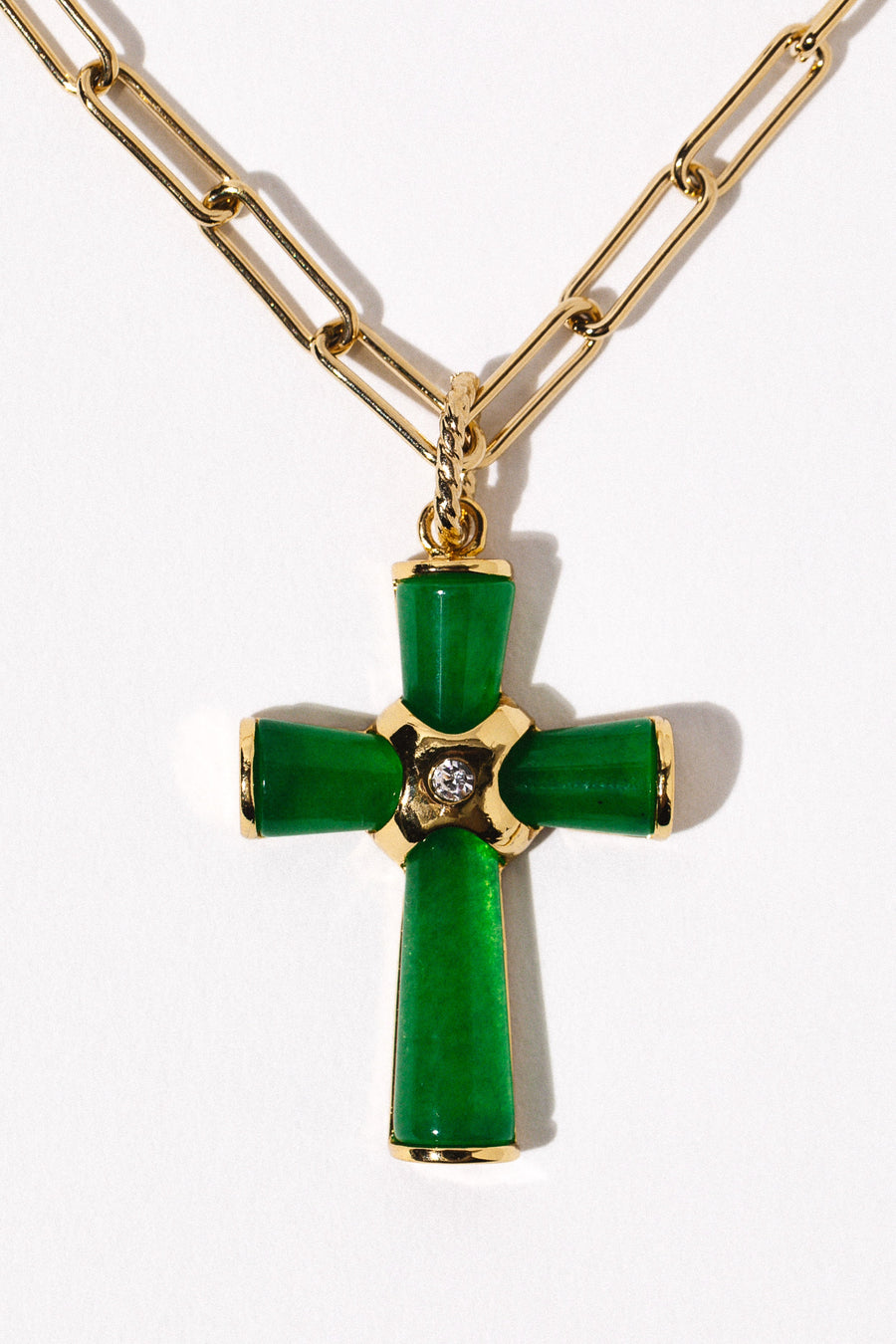Goddess Jewelry Gold / 16 Inches Vatican Jade Cross Necklace