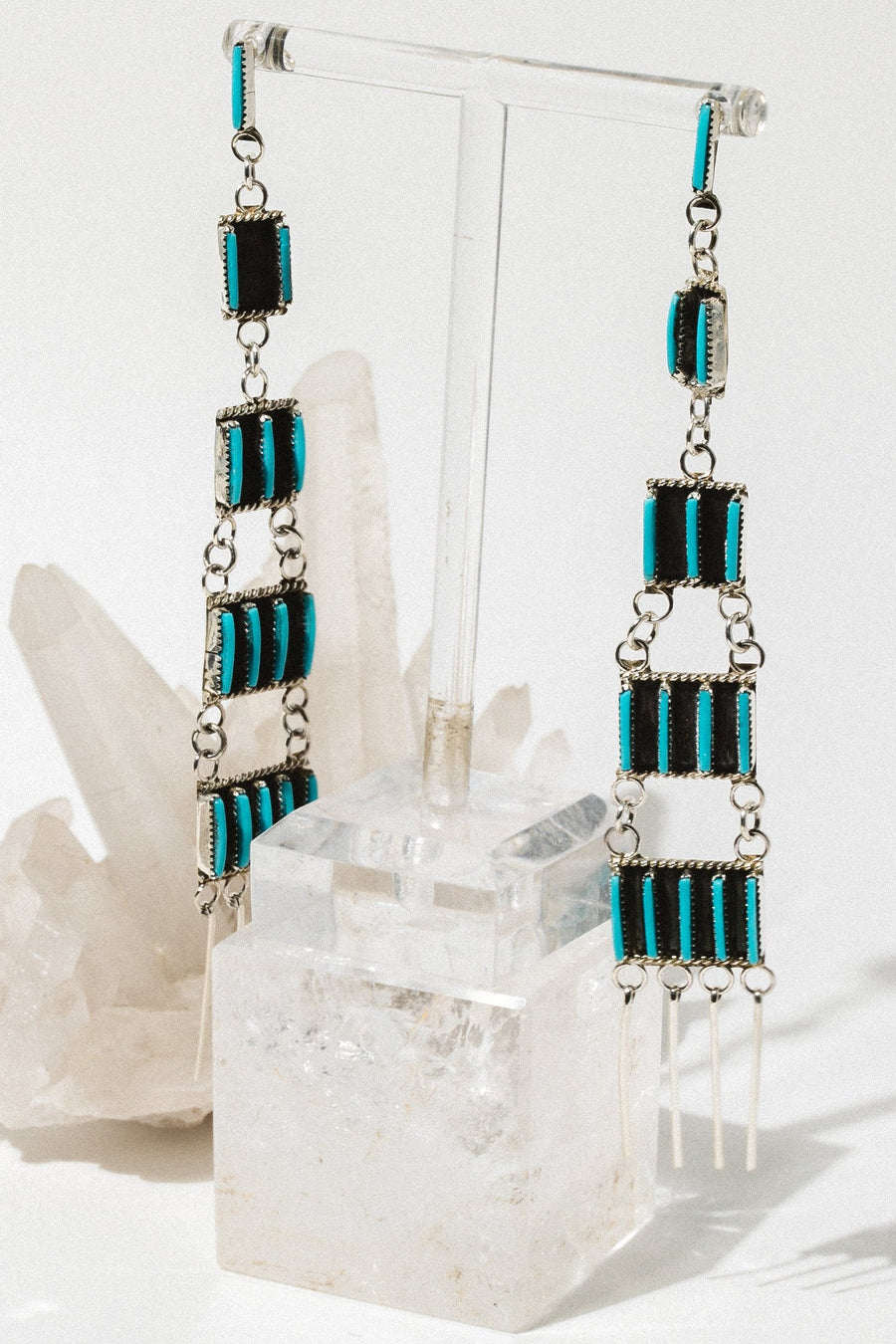 Sunwest Jewelry Silver / Turquoise Zuni Turquoise Statement Earrings