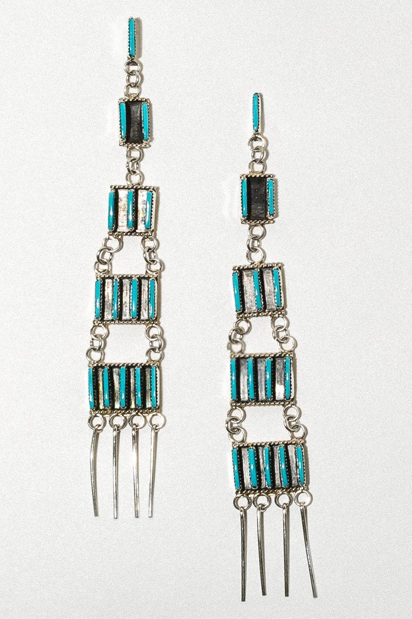 Sunwest Jewelry Silver / Turquoise Zuni Turquoise Statement Earrings