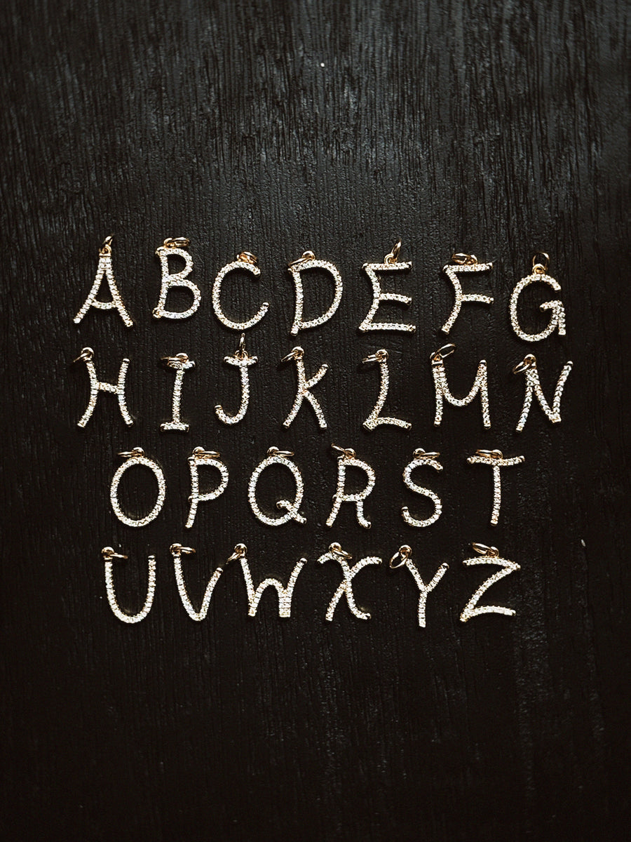 Child of Wild Letter Charm - Cursive Pavè