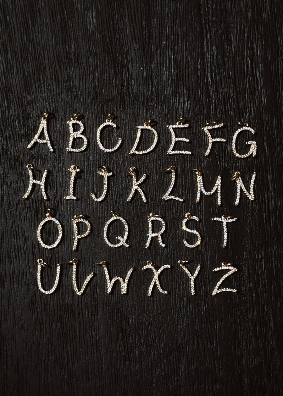 Child of Wild Letter Charm - Cursive Pavè