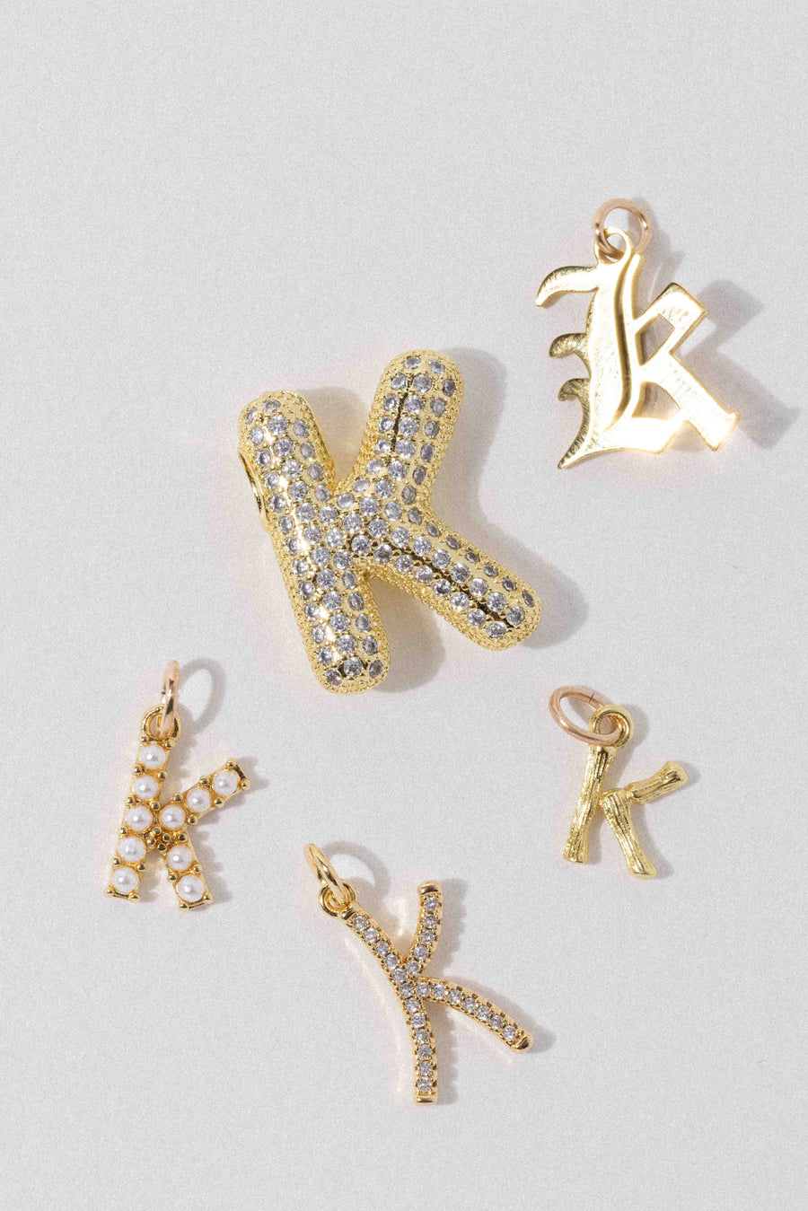 Child of Wild K Letter Charm - Cursive Pavè