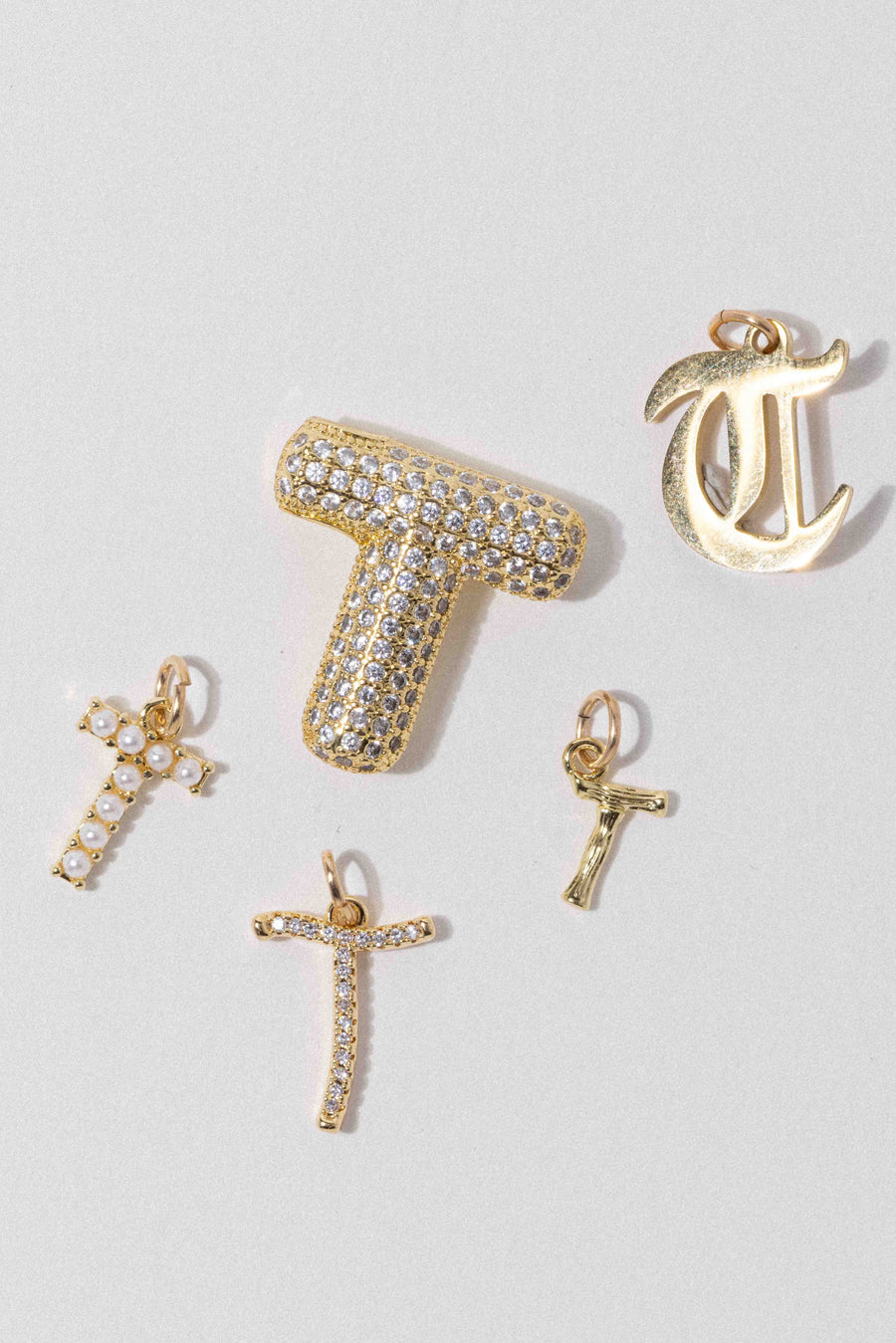 Child of Wild T Letter Charm - Cursive Pavè