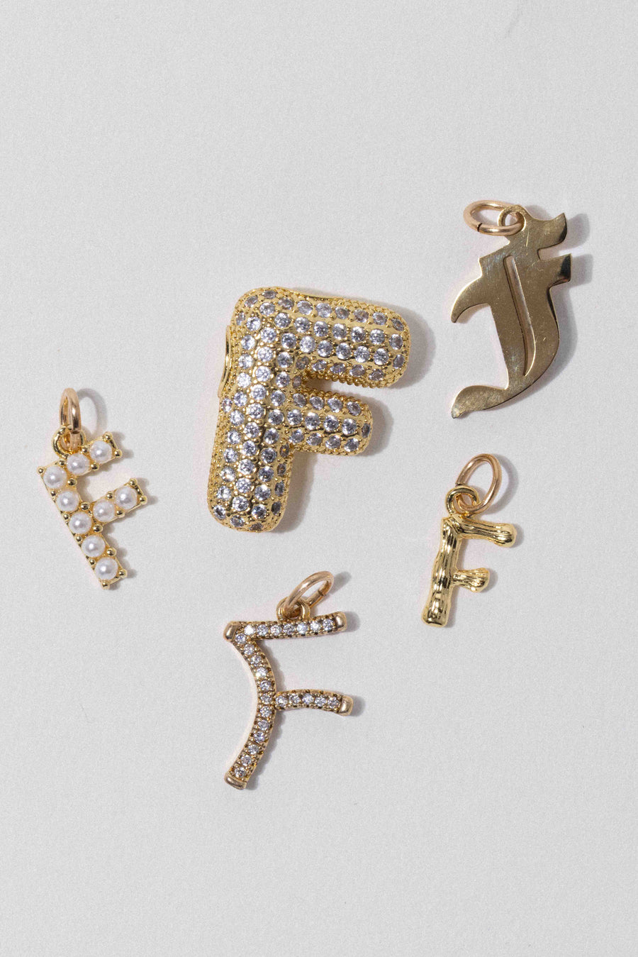 Child of Wild F Letter Charm - Cursive Pavè