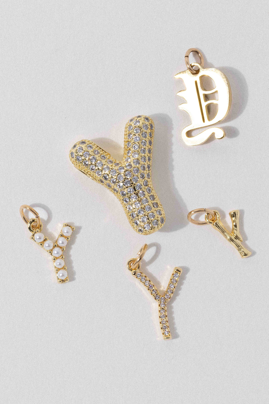 Child of Wild Y Letter Charm - Cursive Pavè