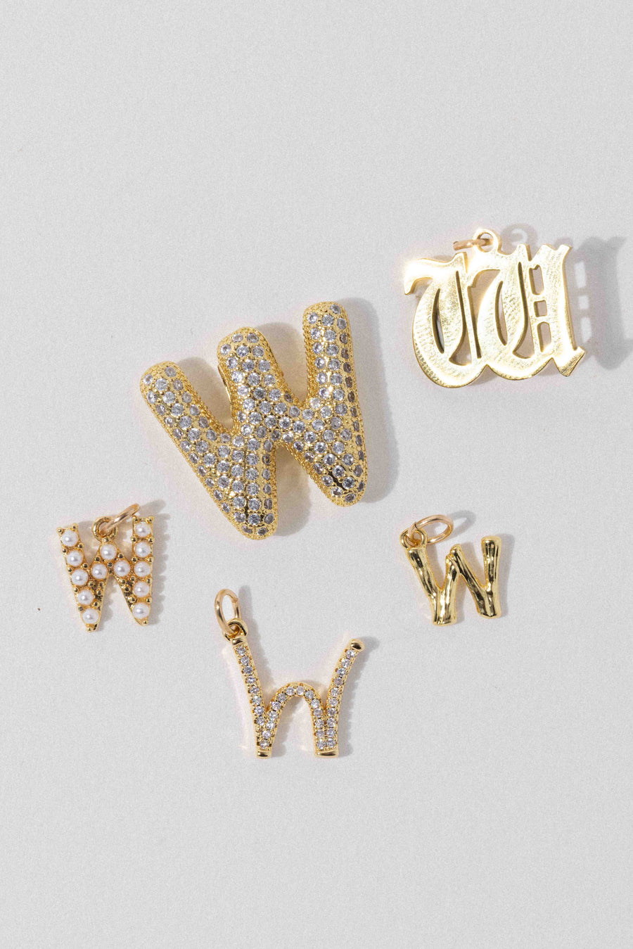 Child of Wild W Letter Charm - Cursive Pavè
