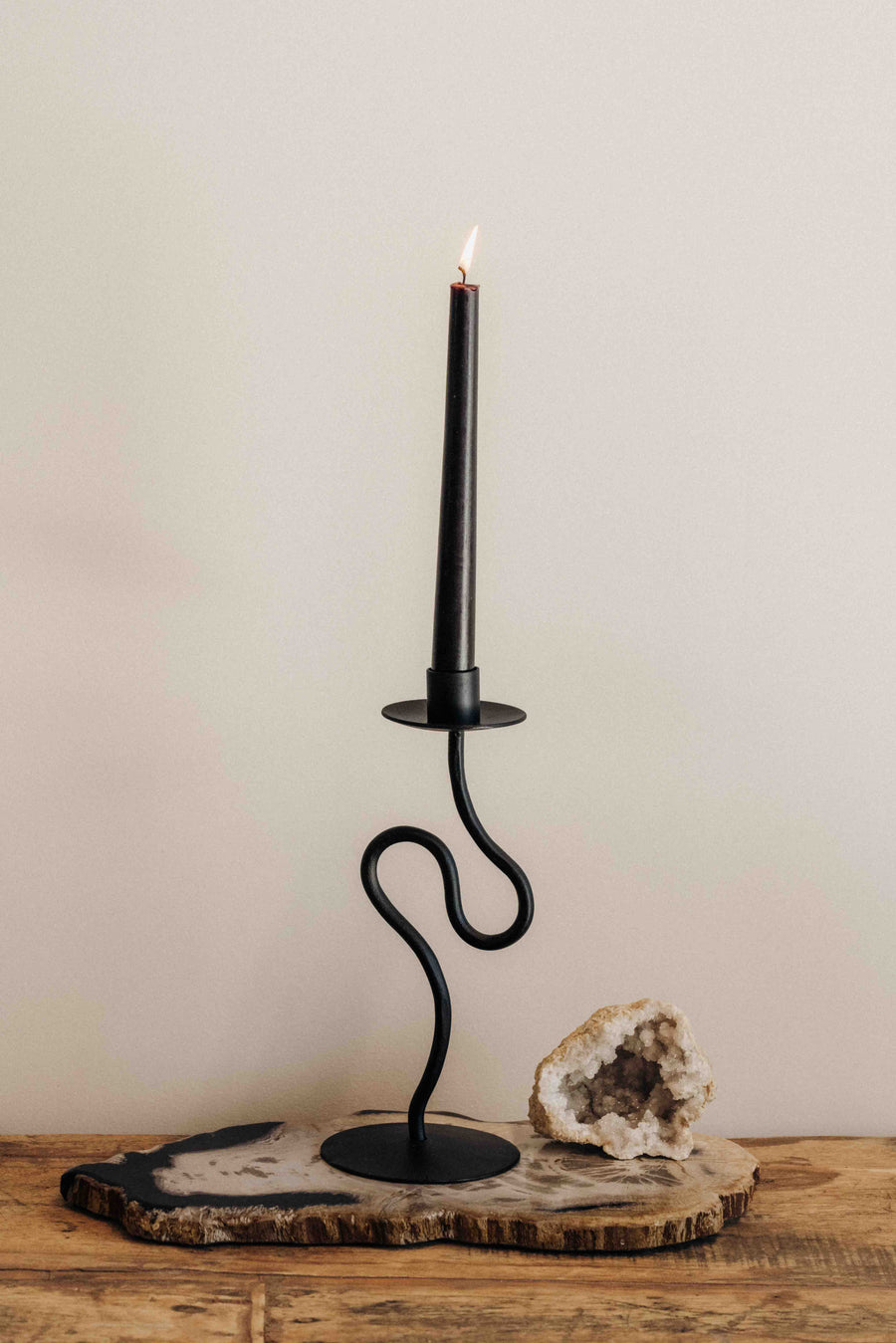 Creative Co-Op Objects Black / FINAL SALE / Tall Forma Hand-Forged Iron Taper Holder