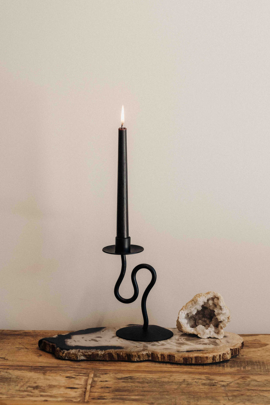 Creative Co-Op Objects Black / FINAL SALE / Short Forma Hand-Forged Iron Taper Holder